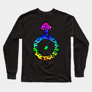 Uranus Planet Symbol in Dark Rainbow Leopard Print Long Sleeve T-Shirt